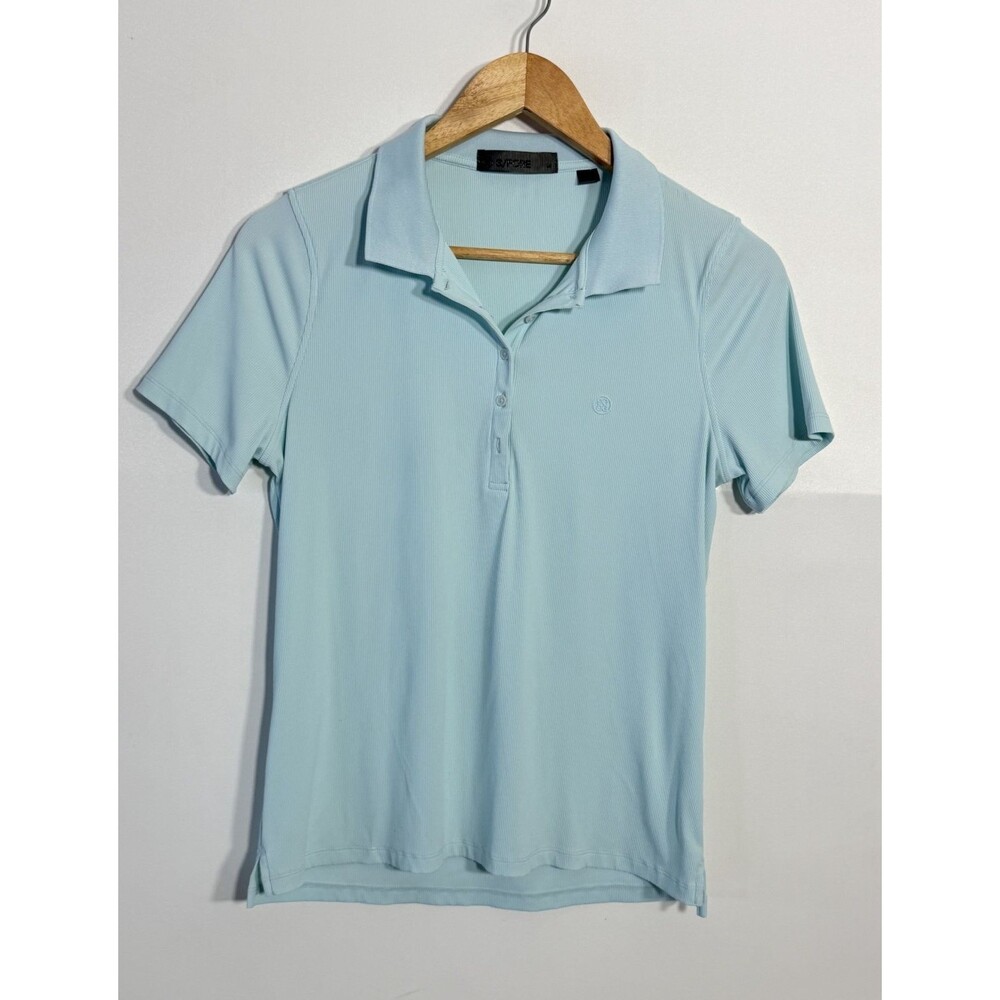 G/FORE Polo Shirt Womens Medium Blue Ribbed Tech Nylon Performance Golf Shirt